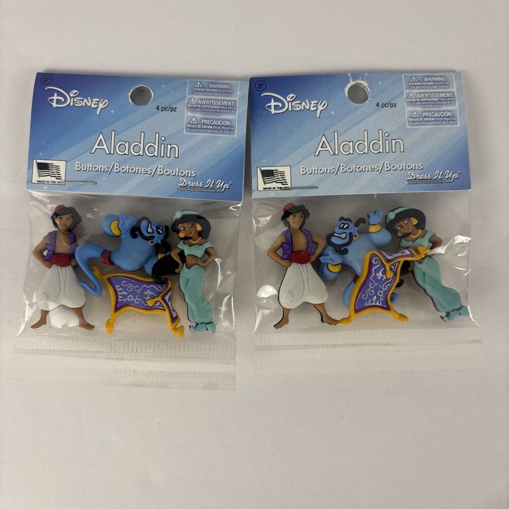 Disney Aladdin Dress it Up Buttons 2 Pks of 4 Buttons (8 total buttons)